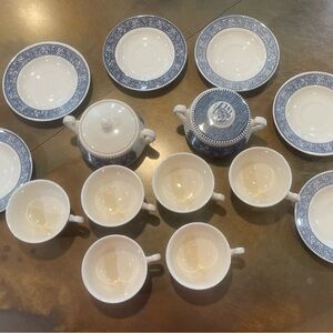 Homer Laughlin Blue and White Serveware Set